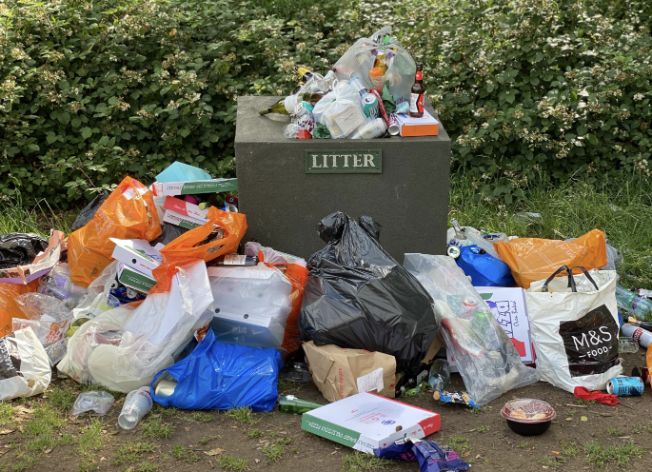rubbish around bin