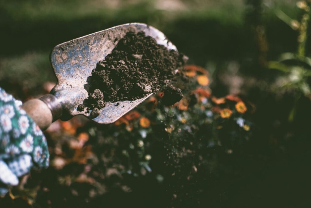 shovel digging in soil
