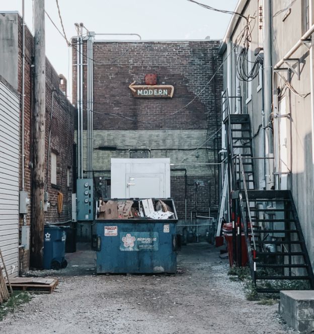 Skip bin in an alley