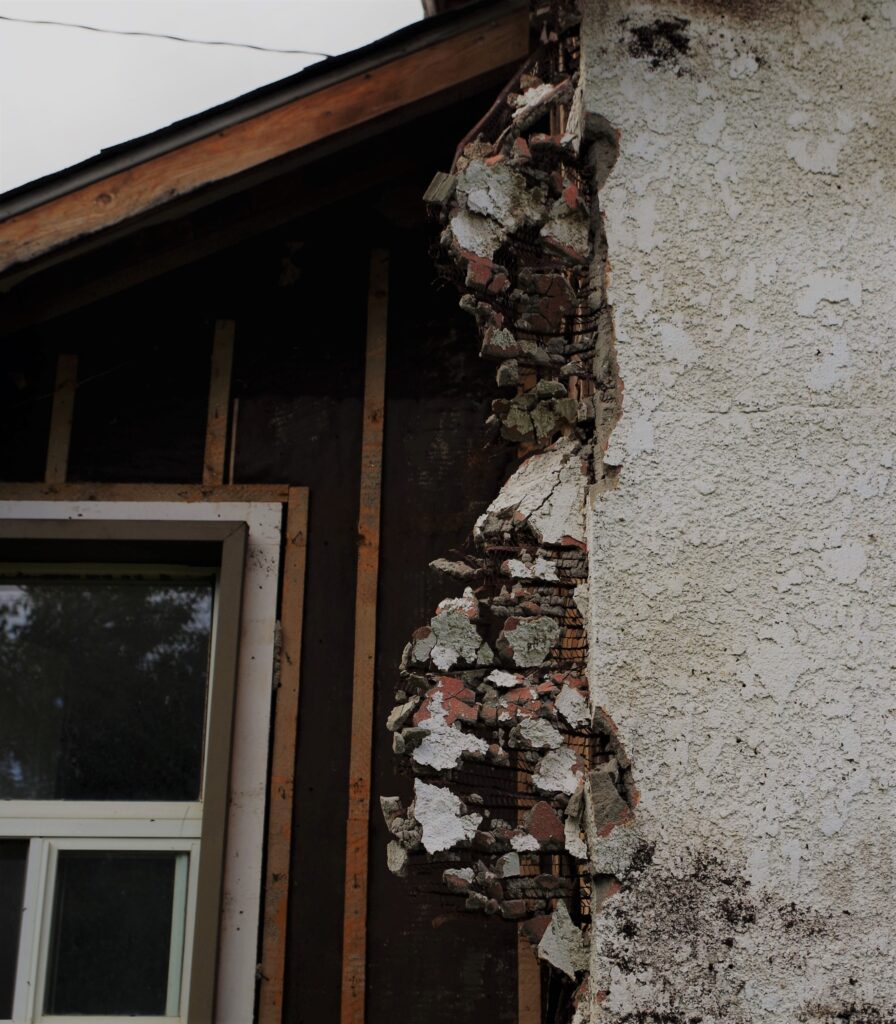 Walls on a house crumbling