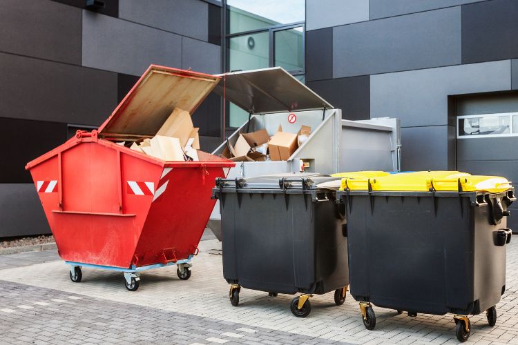 Bins full of boxes and waste