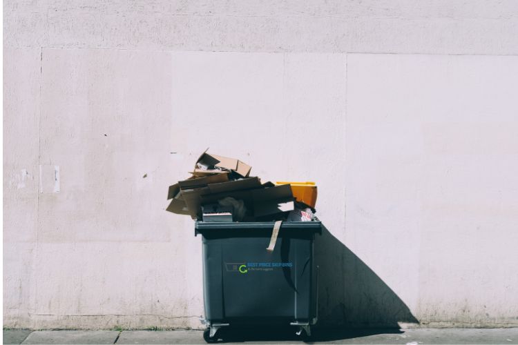 Mobile bin overflowing with rubbish