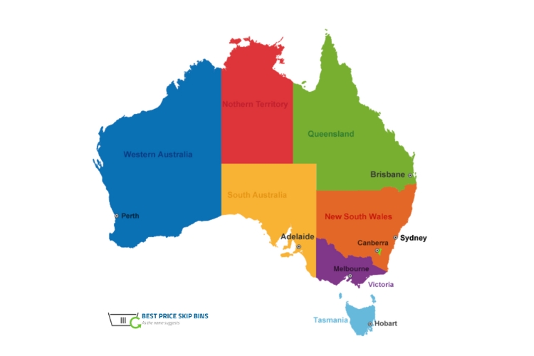 Map of Australia marked in different colour zones