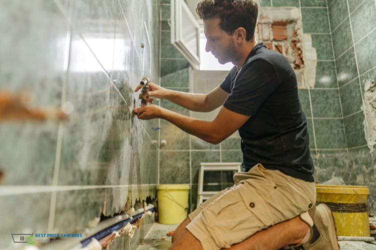 Man renovating a bathroom