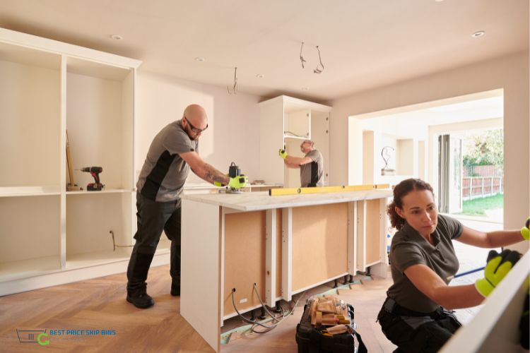 Man and woman renovating a kitchen