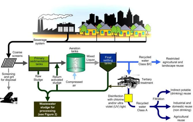 sewage treatment process - producing biosolids